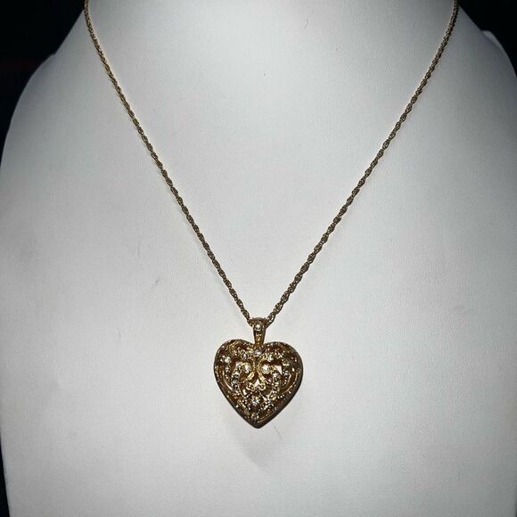 Vintage Gold Plated Filagree Heart Charm with Crystals - Picture 3 of 10